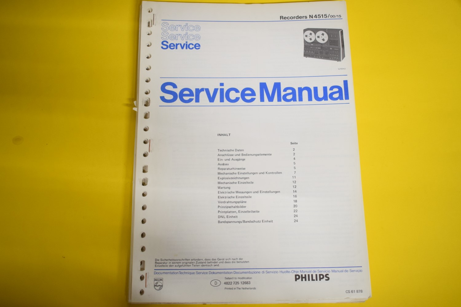 Philips N4515 Tape Recorder Service Manual – German  			